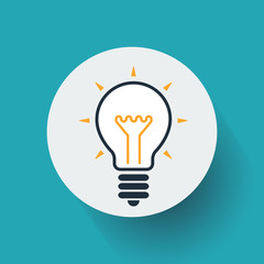 Trendy Flat Style for Design Light Bulb with rays shine. Vector, illustration eps10