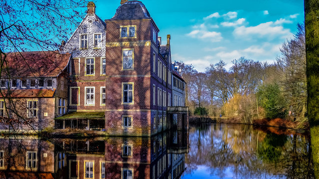 Senden, Coesfeld, Musterland December 2017 - Watercastle Wasserschloss Schloss Senden during sunny day in Winter