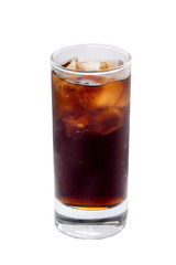 Glass of Coke cocktai ice cubes isolated