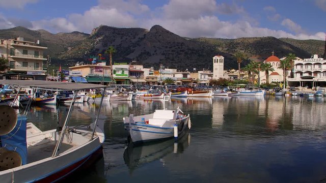 Fishing Boats In Harbour & Reflections; Elounda To Sitia 2; Elounda, Crete, Greece