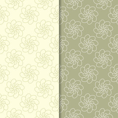 Olive green floral backgrounds. Set of seamless patterns