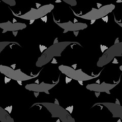 Seamless pattern with koi carp fish. Background in the Chinese style.  Textile rapport.