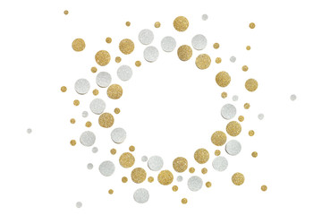 Gold and silver glitter circle paper cut on white background - isolated