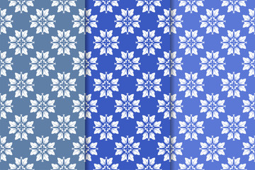 Blue floral ornaments. Set of vertical seamless patterns