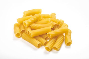 Rigatoni italian pasta isolated on white background
