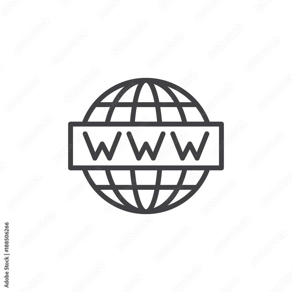 Poster www website line icon, outline vector sign, linear style pictogram isolated on white. internet symbo