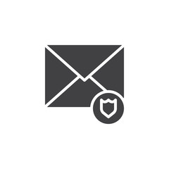 Email protection icon vector, filled flat sign, solid pictogram isolated on white. Envelope and security shield symbol, logo illustration.
