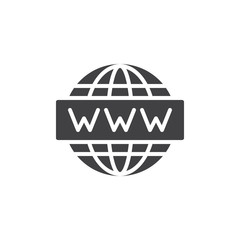 WWW website icon vector, filled flat sign, solid pictogram isolated on white. Internet symbol, logo illustration.