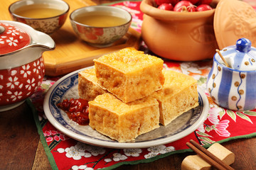 Taiwan distinctive traditional snack of stinky tofu.