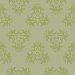 Olive green floral design. Seamless pattern
