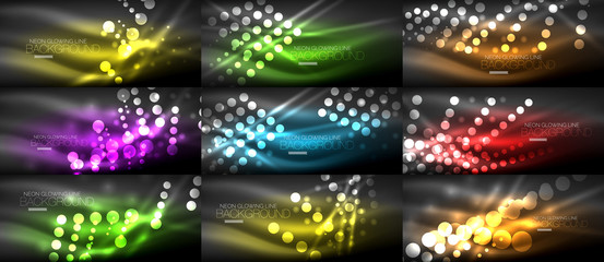 Set of digital circle neon lights abstract backgrounds
