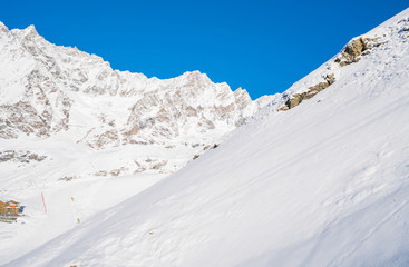 View of Italian Alps in the winter in the Aosta Valley region of northwest Italy.