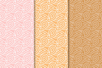 Geometric backgrounds. Orange seamless wallpapers. Colored set