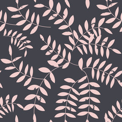Seamless floral pattern with stylized textured twigs and leaves in retro scandinavian style.