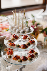 Closeup shot of a wedding candy bar decoration elements