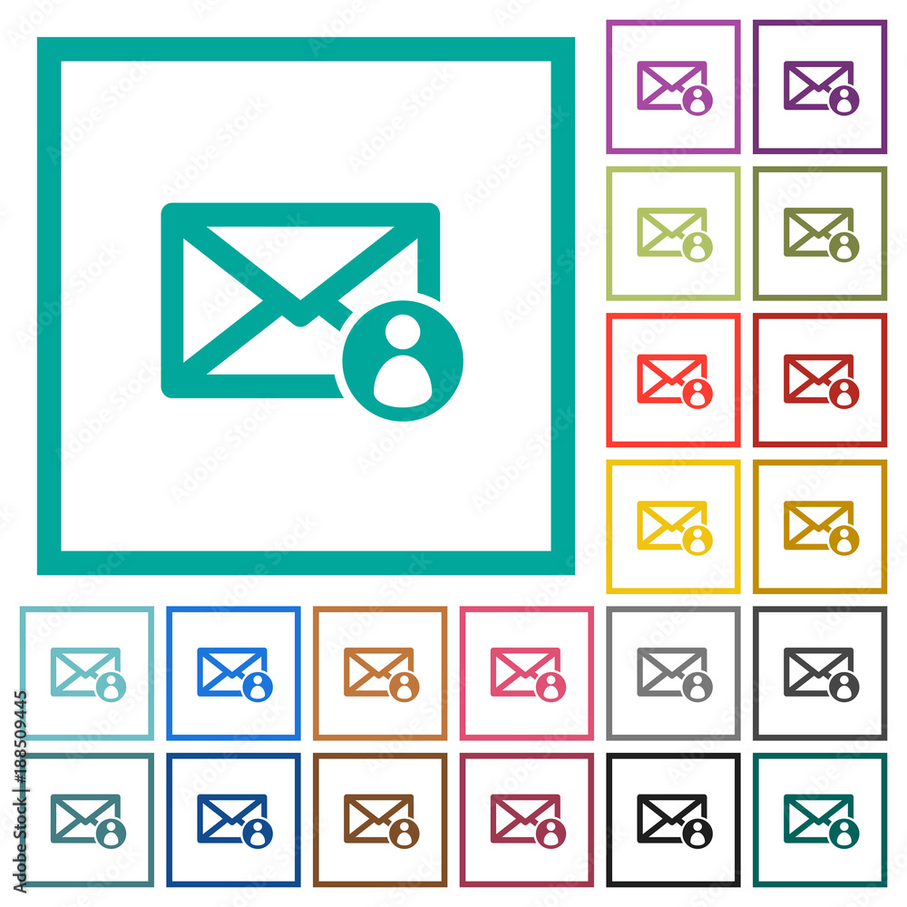 Poster mail sender flat color icons with quadrant frames