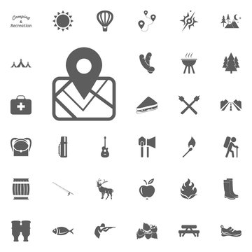 Map location icon. Camping and outdoor recreation icons set.