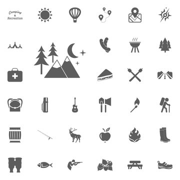 Rest. Recreation. Forest icon. Camping and outdoor recreation icons set.