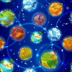 Cartoon Earth Planets Seamless Pattern