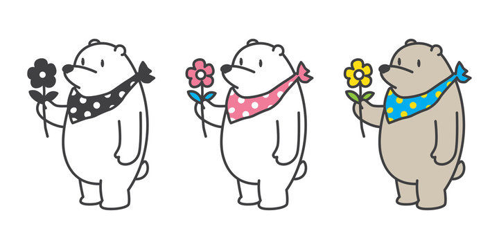 Bear vector Polar bear icon logo flower scarf illustration cartoon character