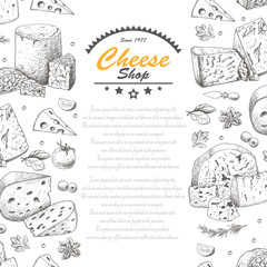 Vertical background with cheese products