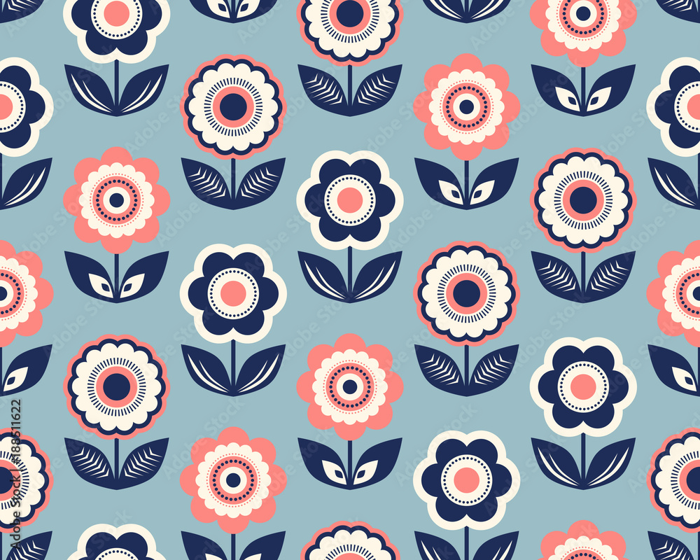 Poster seamless retro pattern with flowers