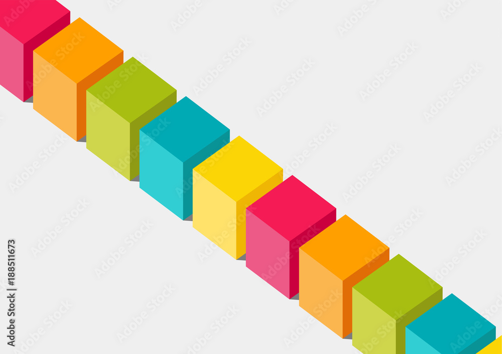 Poster flat design vector illustration of 3-dimensional colorful boxes or blocks. concept for blockchain or