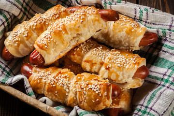 Pigs in blankets baked in puff pastry