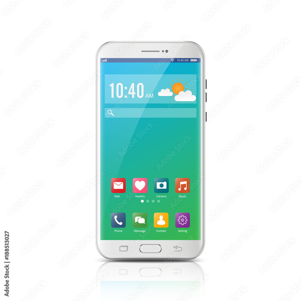 Poster new realistic mobile smart phone modern style. vector smartphone with ui icons. isolated on white ba