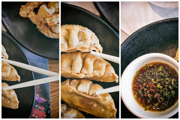 Fried gyoza and crispy squid triptych