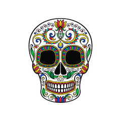 Mexican sugar skull with floral pattern, Dia de Muertos vector Illustration