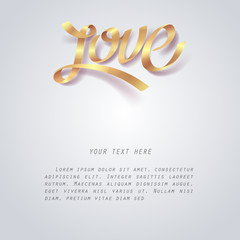 Gold ribbon of Love calligraphy and lettering, valentine's day and romance concept