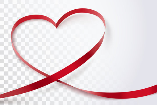 Red heart ribbon isolated on transparent background.