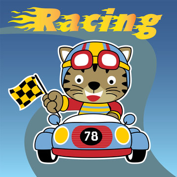Racing car with funny racer cartoon