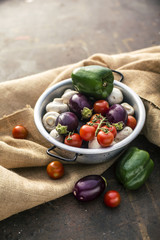 Vegetables in iron bowl