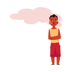 Vector flat african adult man smoking in summer clothing with arms crossed in chest. Male black character smoker nicotine addiction tobacco smoking risk concept. Isolated illustration white background