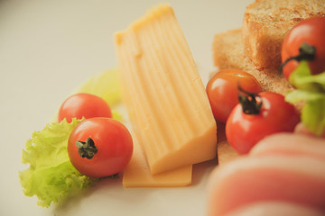 caesar salad and ingredients at table background
