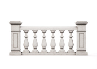 Front view marble balustrade on white background. 3d rendering.
