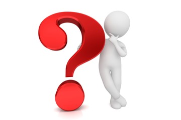 question mark 3d red with thinking man idea isolated