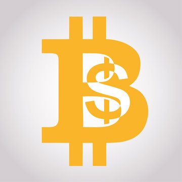 Bitcoin flat logo including dollar sign. Cryptocurrency emblem. Web and Internet money logo. Vector illustration.
