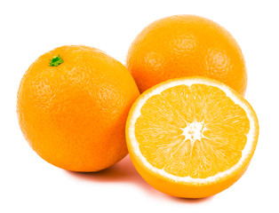 Fresh orange fruit with slice isolated on white