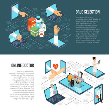 Online Medical Diagnosis Isometric Banners 