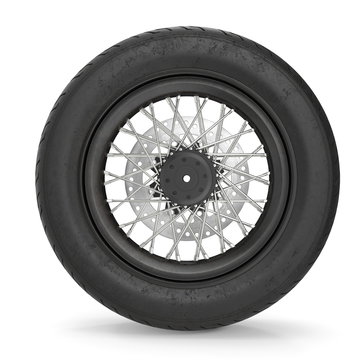 Motorcycle Back Wheel On White. 3D Illustration