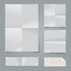 Fototapeta na wymiar Set of vector white folded papers on transparent background.