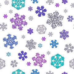 Jointless texture of different snowflakes on white background