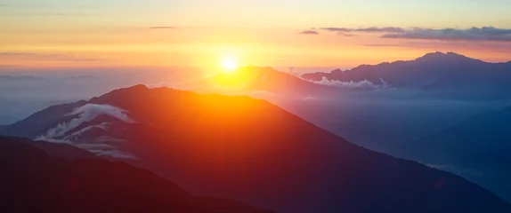 Foto auf Acrylglas Himalaya Panoramablick Landschaft bei Sonnenaufgang