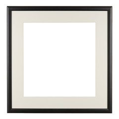 Empty picture frame, square, simple black moulding with mount