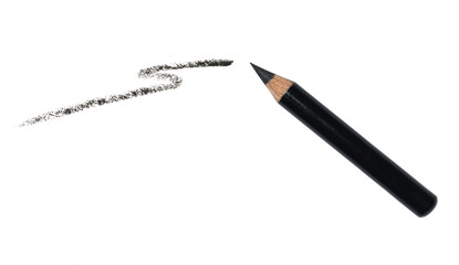 Black eyeliner and a smear of a pencil isolated on white background. Cosmetic product. A sample of...