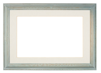 Empty picture frame, distressed hand painted blue finish, with mount