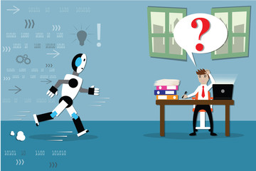 Artificial intelligence concept,Assistance robot,helping human in difficult work - vector